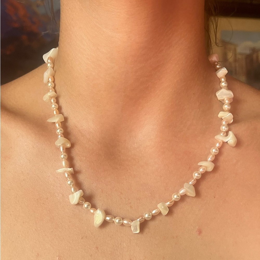Handcrafted freshwater pearl and shell necklace